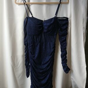 Windsor One Shoulder Navy Glitter Dress